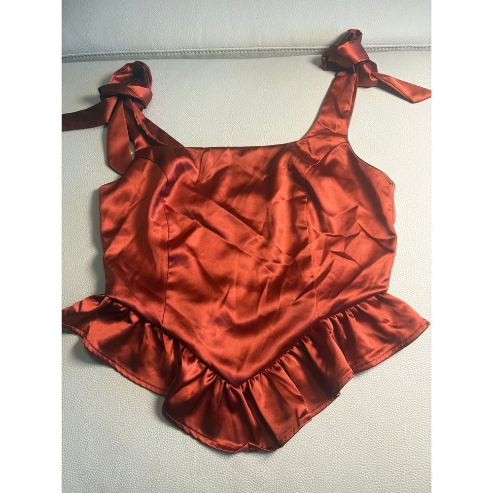 Women's size small FORE satin tie-strap peplum tank top. EUC.